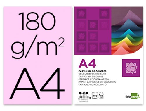 Cartolina liderpapel din a4 180 gr rosa pack de 100 unidades , Liderpapel , 24580 , 8423473245808
